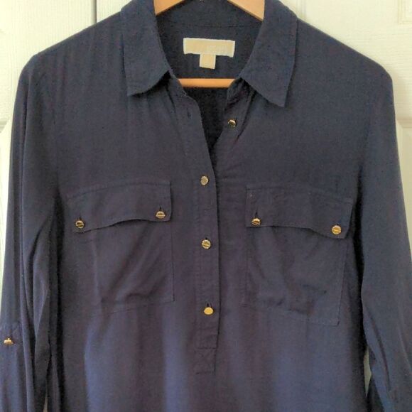 like NEW Michael Kors Navy long sleeve dress size L with gold buttons
